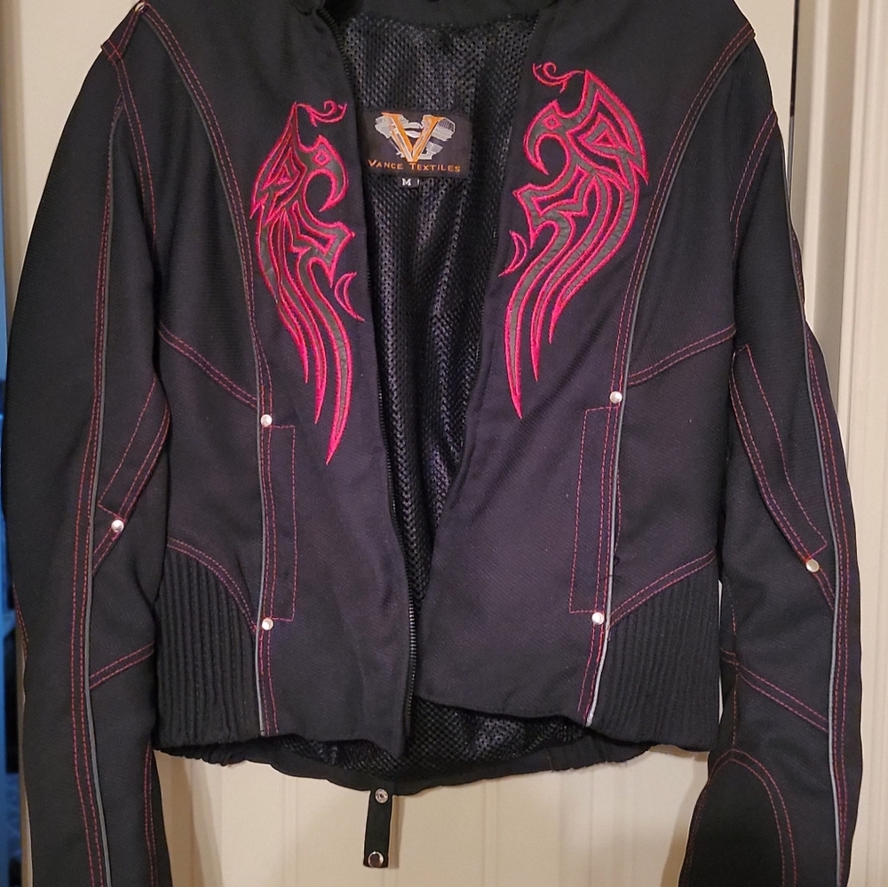 Vance Textiles Biker Jacket Women's Size Medium Black Red